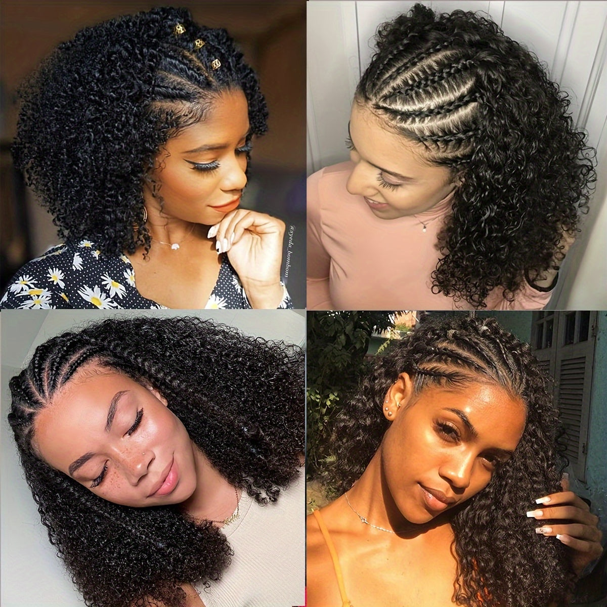 [Kinky Curly Lace Wig] 13X4 Lace Front Wigs Human Hair Kinky Curly Bob Wigs for Women - Pre Plucked Pre Braided Natural Hairline Deep Wave Lace Front Wigs - 200% Density 16 Inch