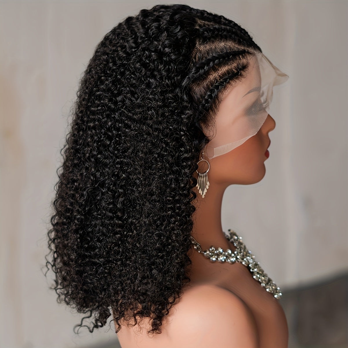 [Kinky Curly Lace Wig] 13X4 Lace Front Wigs Human Hair Kinky Curly Bob Wigs for Women - Pre Plucked Pre Braided Natural Hairline Deep Wave Lace Front Wigs - 200% Density 16 Inch