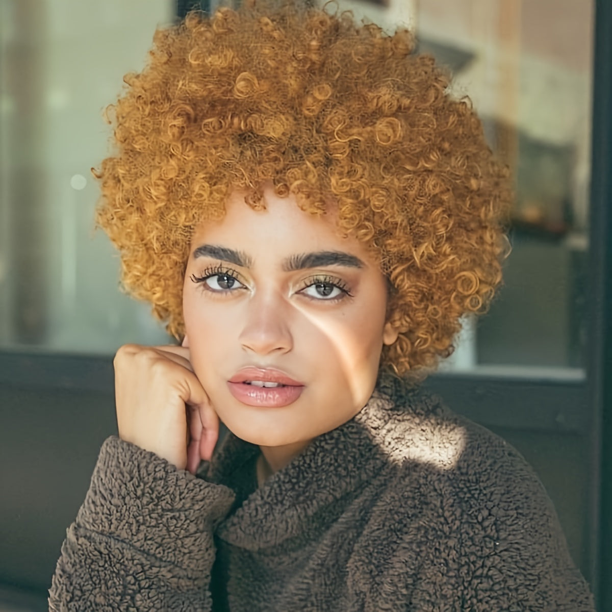 [70s Short Afro Wig Dark Blonde] Halloween Christmas Afro Wigs For Women Human Hair Wear And Go Glueless Wig 70s Short Afro Wigs Cosplay Or Daily Use Dark Blonde Afro Wig
