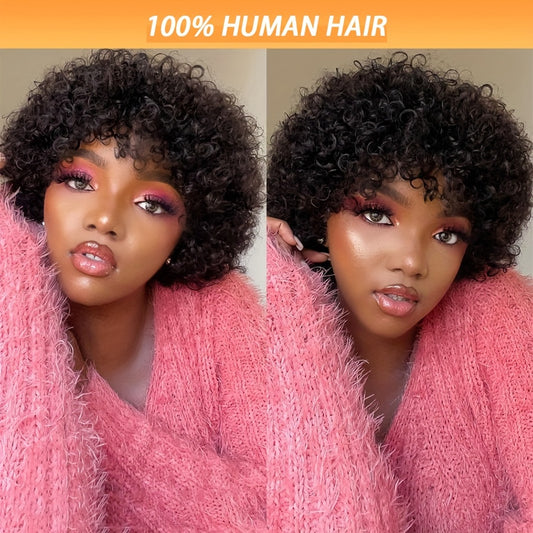 [Popular Choice] Chic Short Pixie Cut Wig - 100% Brazilian Virgin Human Hair, Afro Kinky Curly Style, 150% Density, Rose Net Cap for Women, Short Curly Wig, Rose Net Cap
