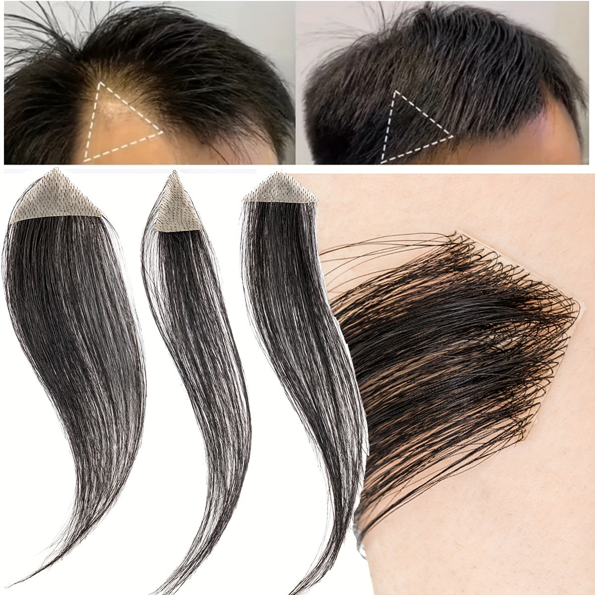 [Human Hair Hair Topper] 100% Real Human Hair Ultra-Thin Men's Hair Topper - Invisible Seamless Forehead Patch & Sideburns Toupee, Straight, Fit, Handcrafted, 1B Color