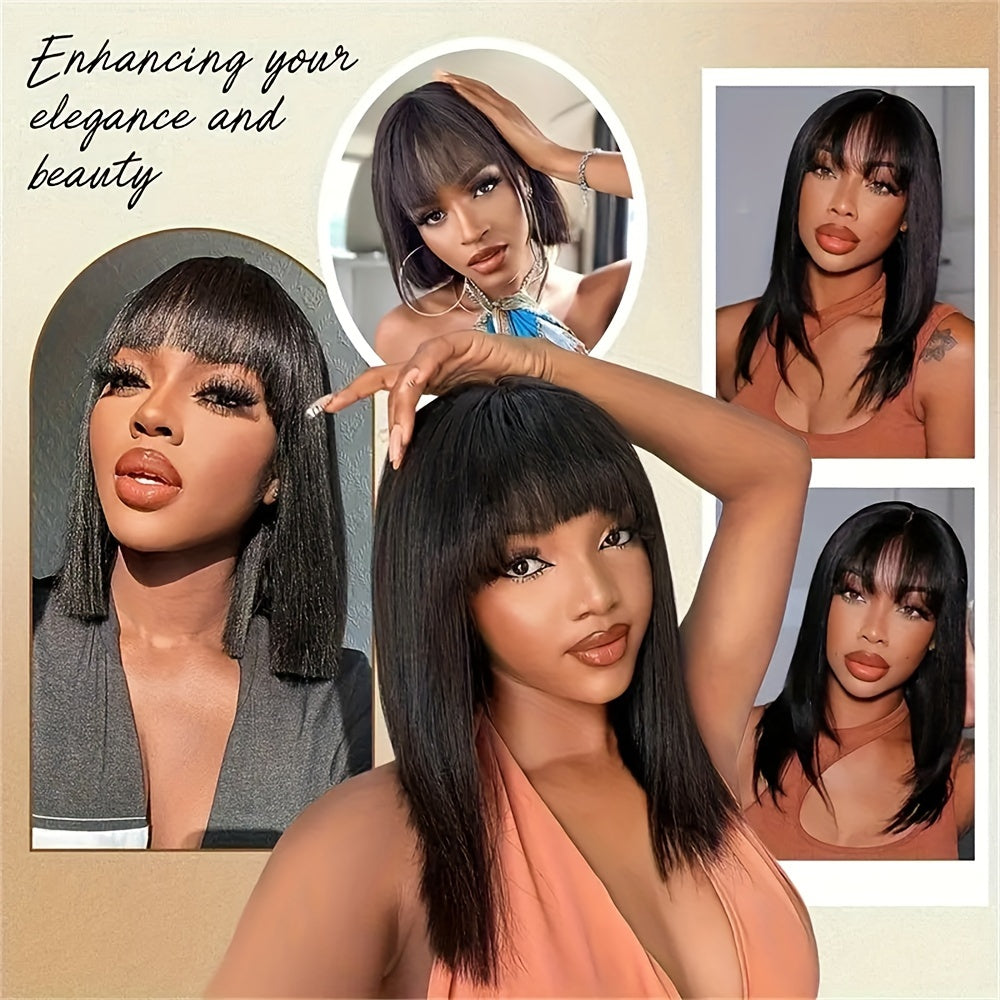[180% Density HD Lace Bob] Straight Natural Scalp Raw Human Hair Glueless HD 2x1 Lace Bob With Bang Glueless Wigs 180% Density HD Lace Bob With Bang Natural Color