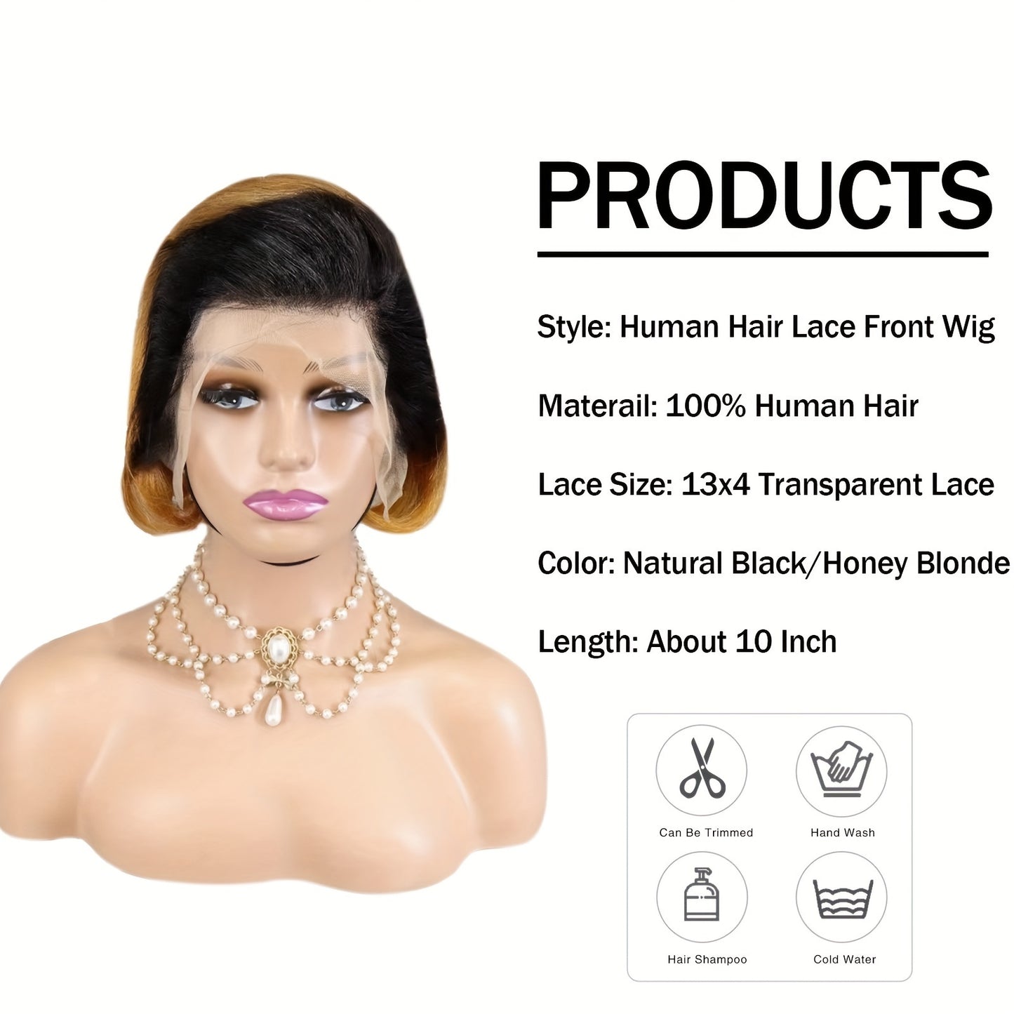 100% Human Hair Ombre Black And Honey Brown 13x4 Lace Frontal Free Part Pixie Cut Wig Straight Virgin Human Hair Wigs For Women 180% Density