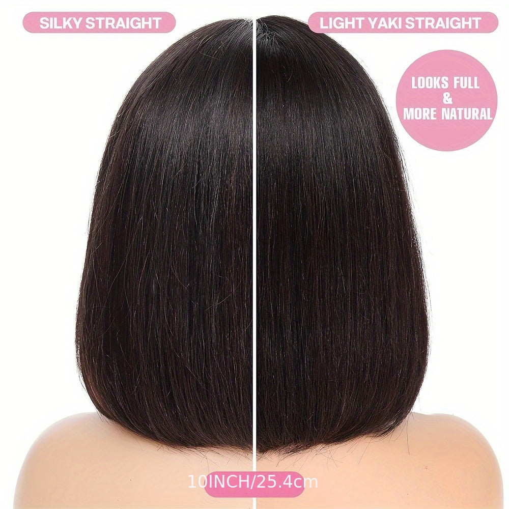 [180% Density HD Lace Bob] Straight Natural Scalp Raw Human Hair Glueless HD 2x1 Lace Bob With Bang Glueless Wigs 180% Density HD Lace Bob With Bang Natural Color