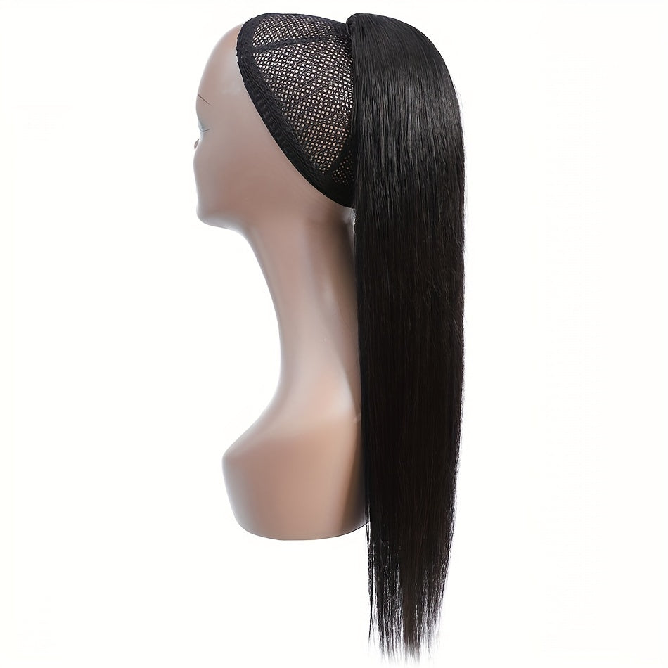 100% Human Hair Remy Straight Ponytail - Brazilian Drawstring Pony Tail Extensions 12-24 Inches Natural Hair