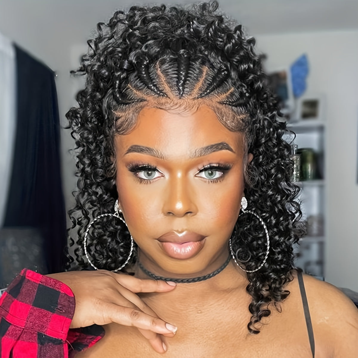 [Kinky Curly Lace Wig] 13X4 Lace Front Wigs Human Hair Kinky Curly Bob Wigs for Women - Pre Plucked Pre Braided Natural Hairline Deep Wave Lace Front Wigs - 200% Density 16 Inch
