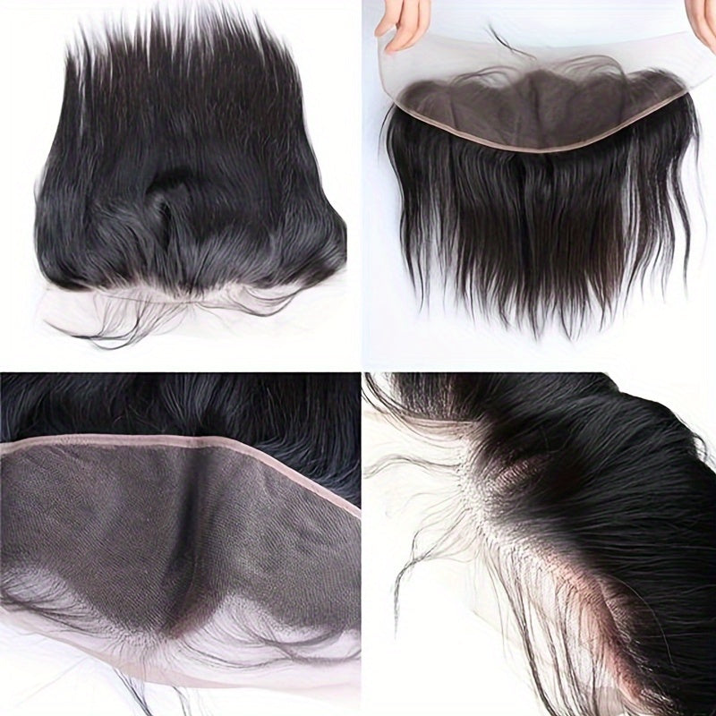 13 X 4 Lace Frontal Body Wave Ear To Ear Lace Frontal Human Hair, Straight 13x4 Lace Closure Pre Plucked Human Hair Free Part Closure Human Hair 150% Density Natural Black Color