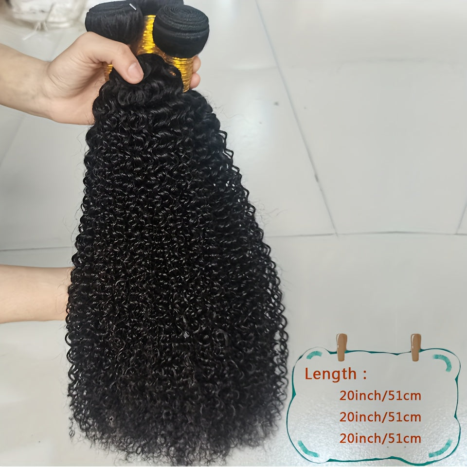 10A Curly Human Hair 3 Bundles Kinky Curly 100% Unprocessed Brazilian Curly Hair Bundles Soft Remy Hair Real Natural Color Human Hair Extensions for Women