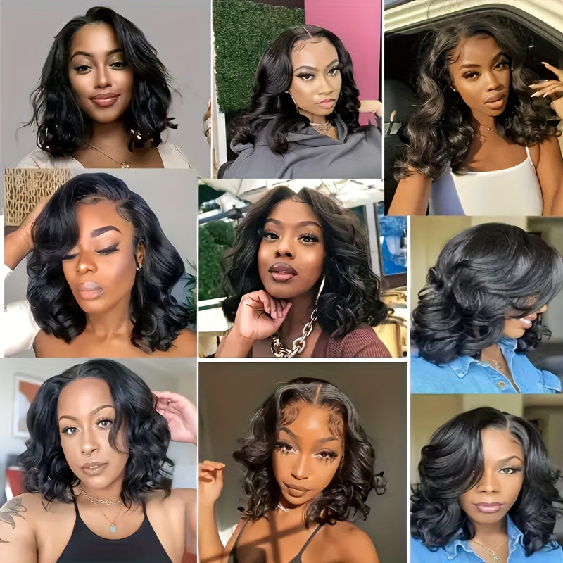 [180% Density Body Wave Wig] 13x4 Body Wave Human Hair Wig HD Lace Front Wigs Short Bob Wig Pre Plucked For Women Natural Black Color 180% Density
