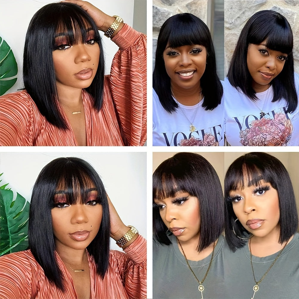 [180% Density HD Lace Bob] Straight Natural Scalp Raw Human Hair Glueless HD 2x1 Lace Bob With Bang Glueless Wigs 180% Density HD Lace Bob With Bang Natural Color