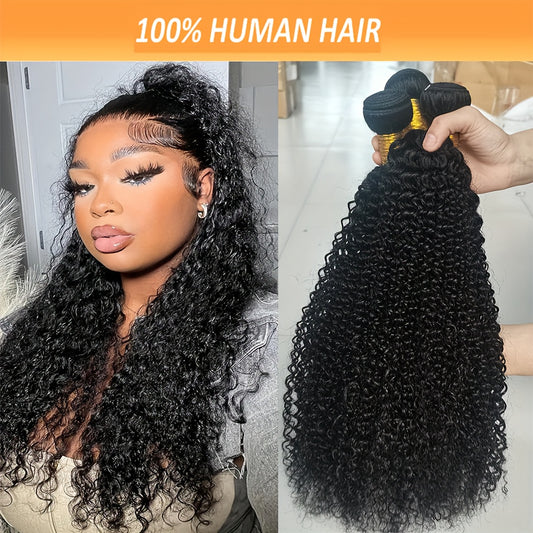 10A Curly Human Hair 3 Bundles Kinky Curly 100% Unprocessed Brazilian Curly Hair Bundles Soft Remy Hair Real Natural Color Human Hair Extensions for Women