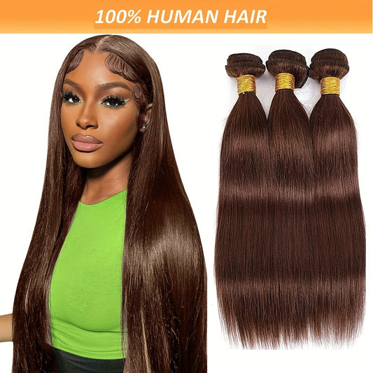 #4 brown bunches of human hair, light brown straight hair bunches, 3 Brazilian straight hair bunches, 100% human hair, women's hair extensions