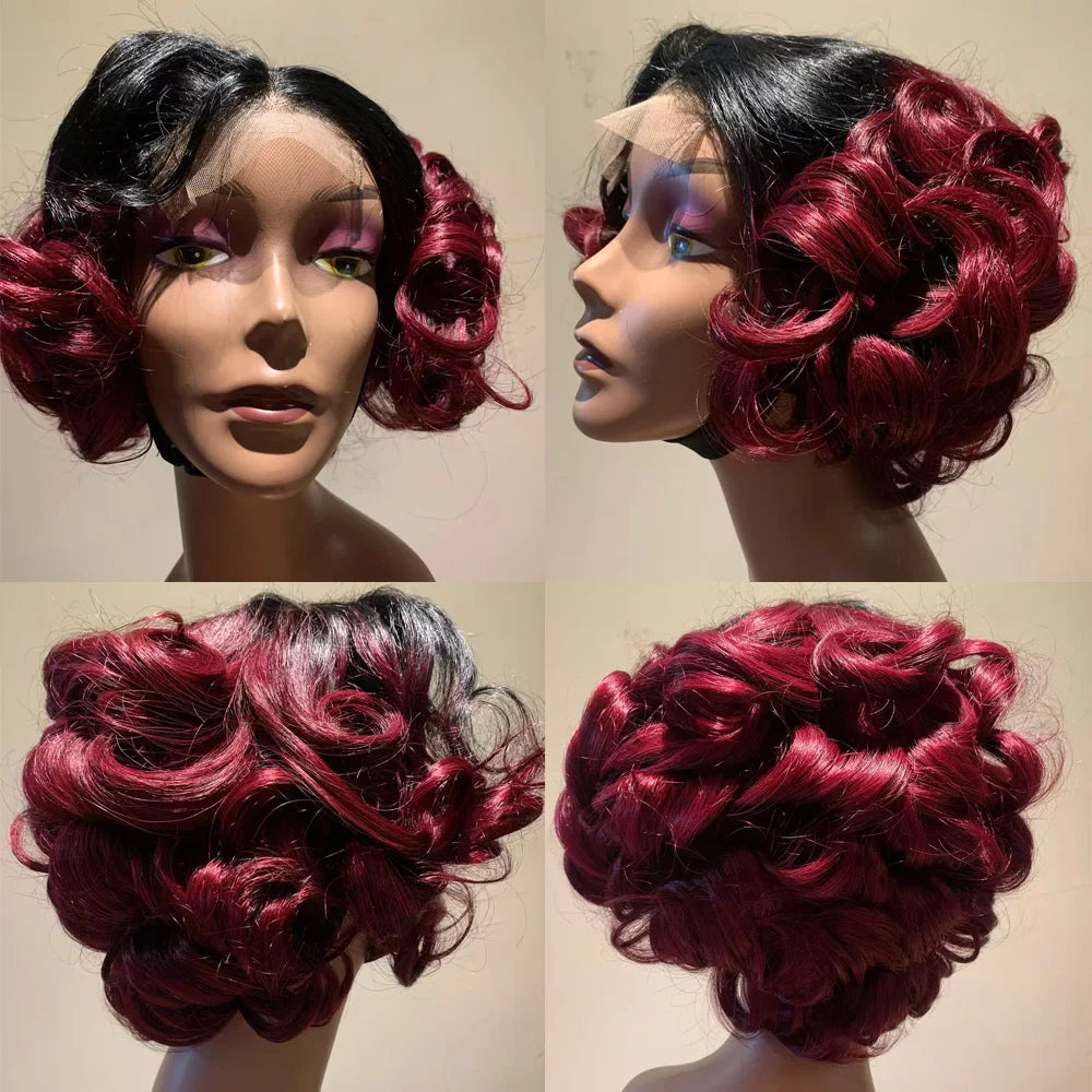 Ombre Chotolate brown Loose Bouncy Wave 4x4 HD Lace Closure Human hair Wigs 100% Vietnamese Hair Wear and Go Glueless Curly Wig