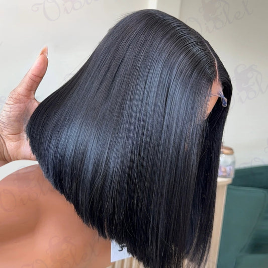 13x4 Lace Front Short Bob Wigs Straight Peruvian Human Hair 4x4 Closure Bob Wigs Pre Plucked 200% Density Lace Frontal Wigs