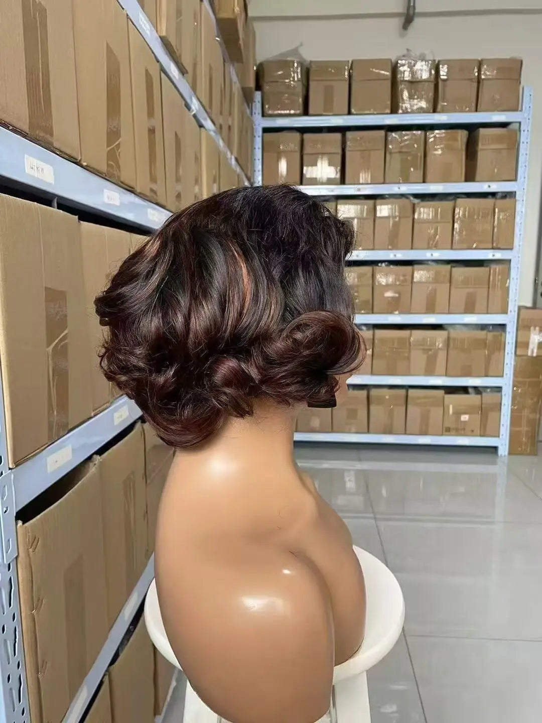 Ombre Chotolate brown Loose Bouncy Wave 4x4 HD Lace Closure Human hair Wigs 100% Vietnamese Hair Wear and Go Glueless Curly Wig