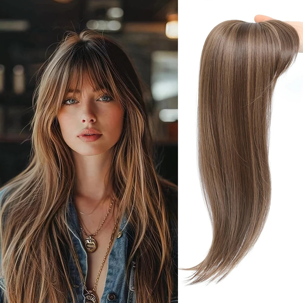 [22 Inch Straight Wig Block] Elegant 22 Inch Women's Straight Synthetic Wig Block, High Temperature Fiber, Light Brown to Black