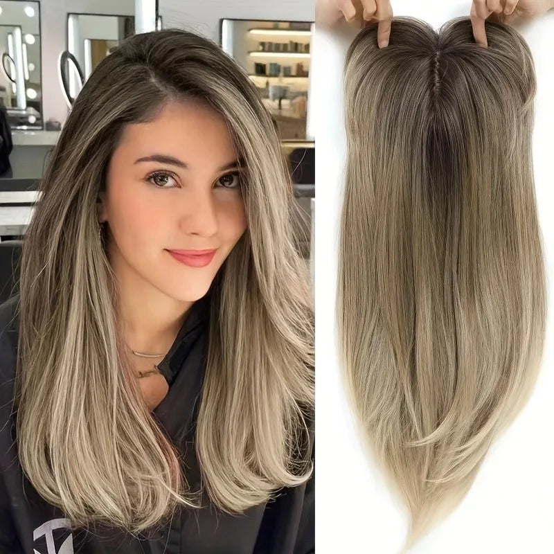 [22 Inch Straight Wig Block] Elegant 22 Inch Women's Straight Synthetic Wig Block, High Temperature Fiber, Light Brown to Black
