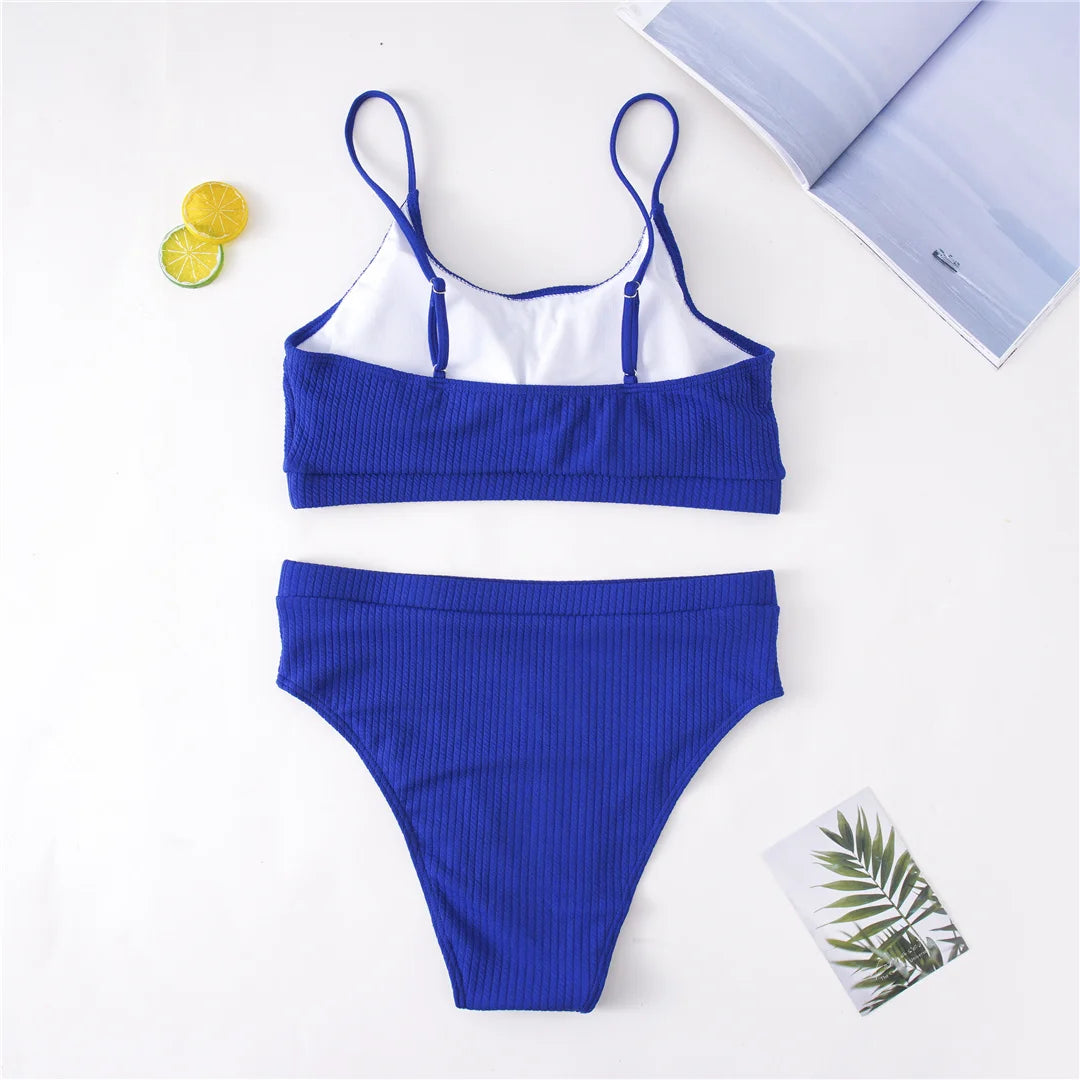 0XL - 4XL Ribbed Bikini Large Size Swimwear Plus Size Women Swimsuit Female Two-pieces Bikini set Bather Bathing Suit Swim V3774