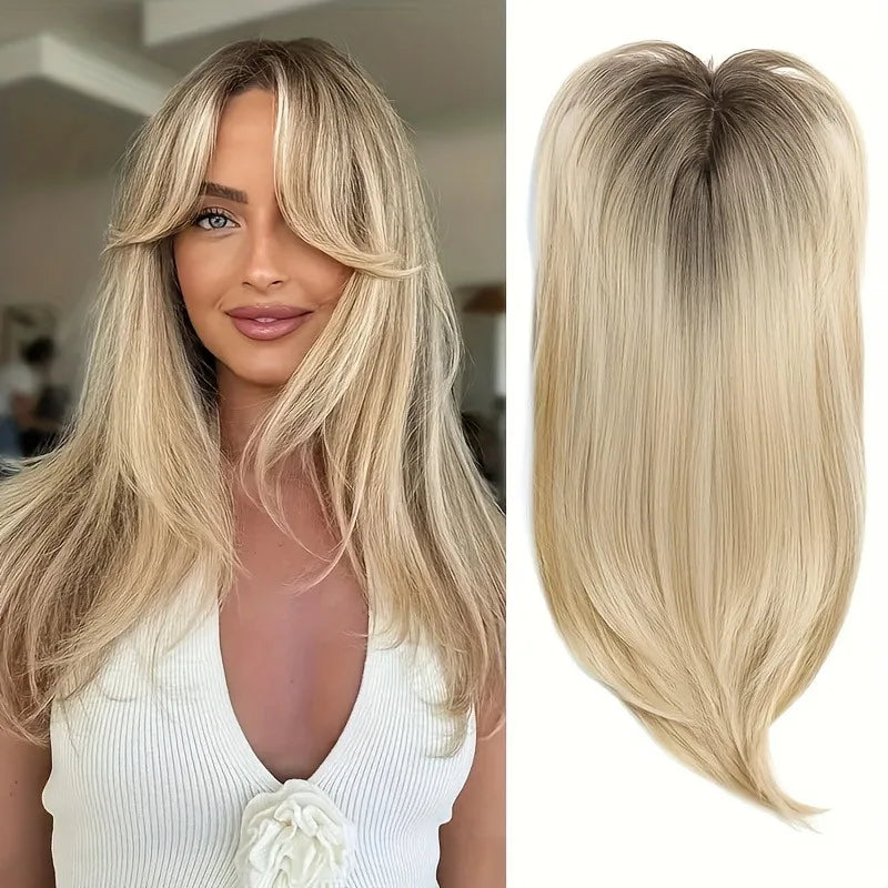 [22 Inch Straight Wig Block] Elegant 22 Inch Women's Straight Synthetic Wig Block, High Temperature Fiber, Light Brown to Black