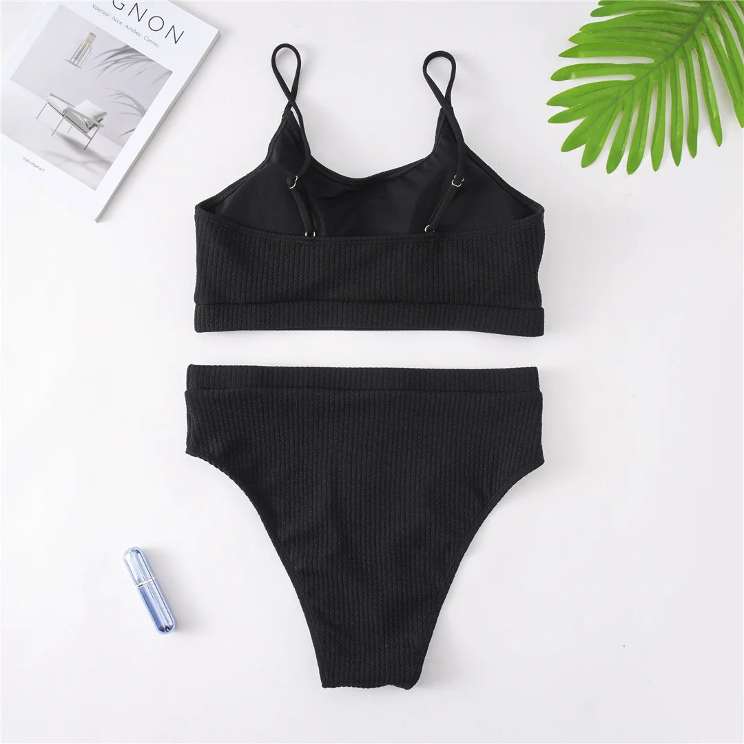 0XL - 4XL Ribbed Bikini Large Size Swimwear Plus Size Women Swimsuit Female Two-pieces Bikini set Bather Bathing Suit Swim V3774