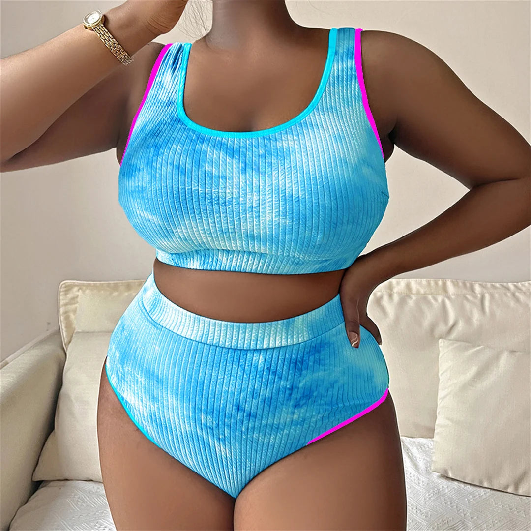 0XL - 4XL New Tie Dye Bikini Large Size Swimwear Plus Size Women Swimsuit Female Two-pieces Bikini set Bather Bathing Suit K5948