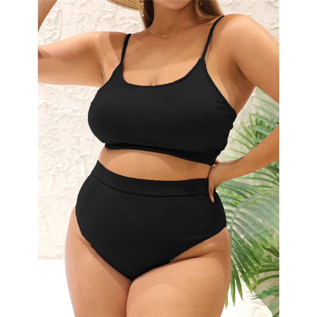 0XL - 4XL Ribbed Bikini Large Size Swimwear Plus Size Women Swimsuit Female Two-pieces Bikini set Bather Bathing Suit Swim V3774