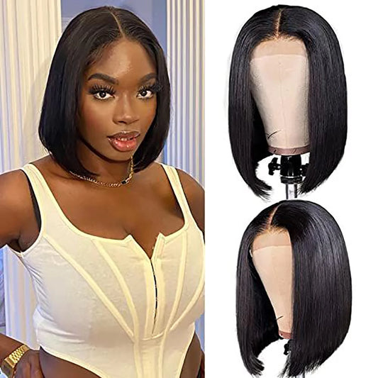 13x4 Bob Wig Human Hair Brazilian lace Front Human Hair Wig Natural Black Transparent Lace Front Wigs 100% Human Hair For Women