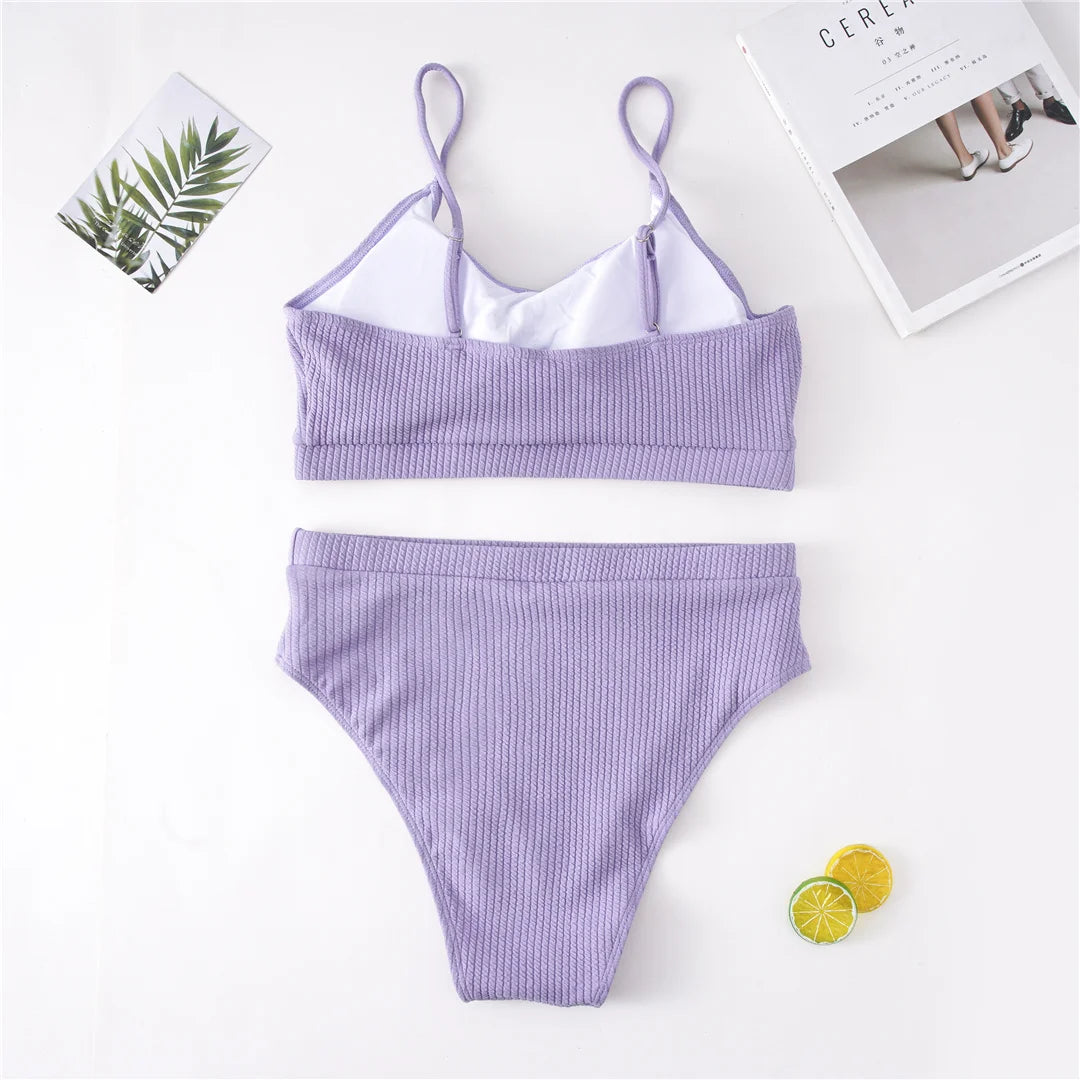 0XL - 4XL Ribbed Bikini Large Size Swimwear Plus Size Women Swimsuit Female Two-pieces Bikini set Bather Bathing Suit Swim V3774