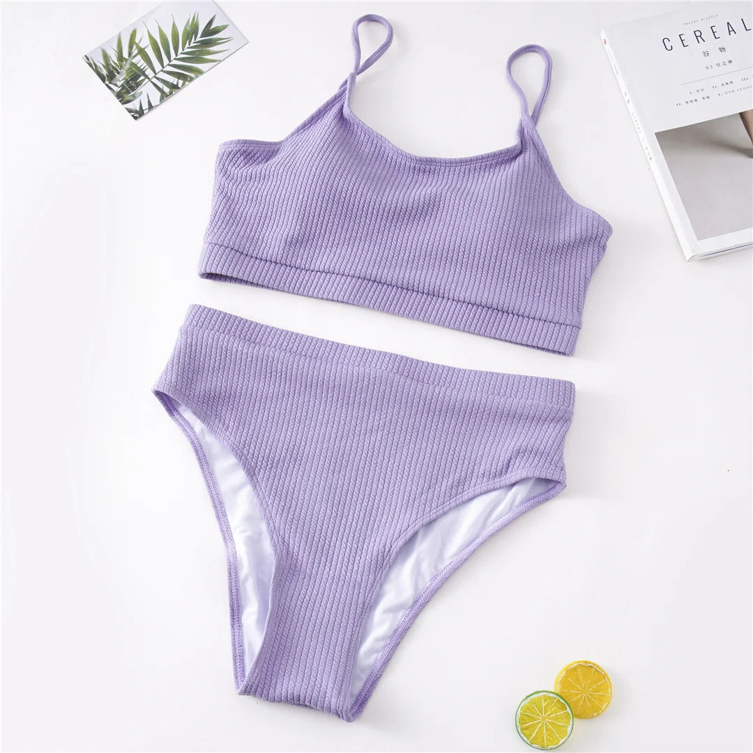 0XL - 4XL Ribbed Bikini Large Size Swimwear Plus Size Women Swimsuit Female Two-pieces Bikini set Bather Bathing Suit Swim V3774