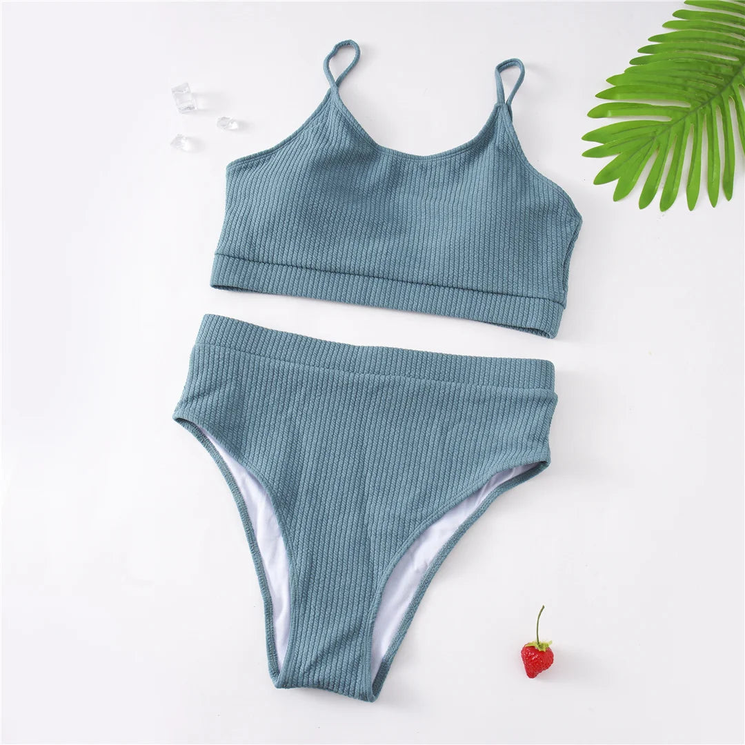 0XL - 4XL Ribbed Bikini Large Size Swimwear Plus Size Women Swimsuit Female Two-pieces Bikini set Bather Bathing Suit Swim V3774