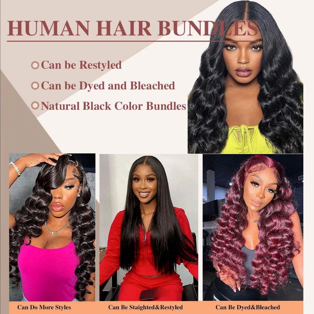 100% Brazilian Human Hair Bundles  Loose Wave 10-26 Inch Raw Hair Extensions  Weft Deals for Women Body Wave Natural