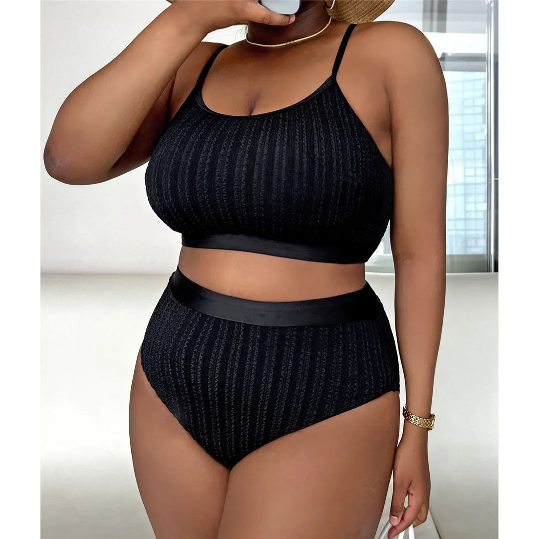 0XL - 4XL Ribbed Bikini Large Size Swimwear Plus Size Women Swimsuit Female Two-pieces Bikini set Bather Bathing Suit Swim V4987