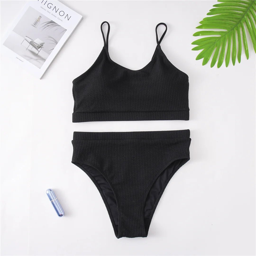 0XL - 4XL Ribbed Bikini Large Size Swimwear Plus Size Women Swimsuit Female Two-pieces Bikini set Bather Bathing Suit Swim V3774