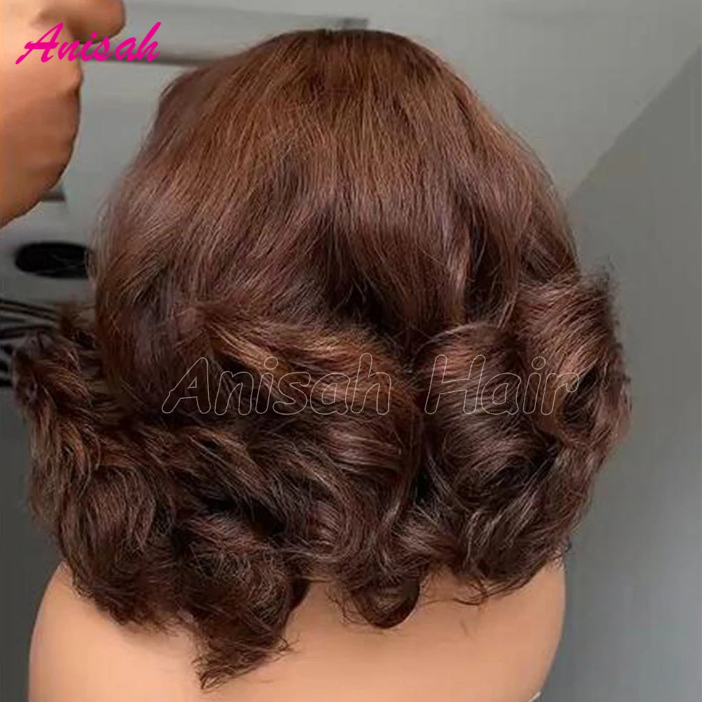 250 Density Double Drawn Vietnamese Raw Human Hair Wigs for Women Full Bouncy Body Wave Brown Color Glueless Lace Frontal Wig
