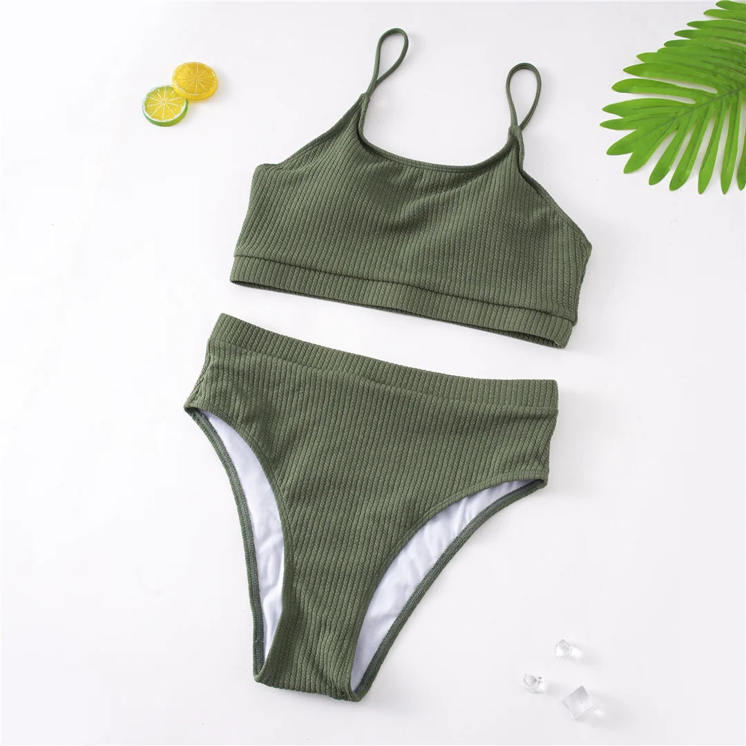 0XL - 4XL Ribbed Bikini Large Size Swimwear Plus Size Women Swimsuit Female Two-pieces Bikini set Bather Bathing Suit Swim V3774
