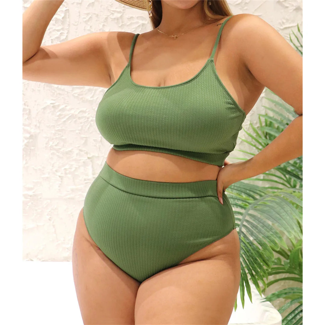 0XL - 4XL Ribbed Bikini Large Size Swimwear Plus Size Women Swimsuit Female Two-pieces Bikini set Bather Bathing Suit Swim V3774