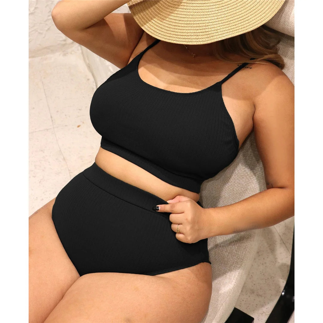 0XL - 4XL Ribbed Bikini Large Size Swimwear Plus Size Women Swimsuit Female Two-pieces Bikini set Bather Bathing Suit Swim V3774
