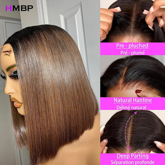 Vietnamese Super Double Drawn Bone Straight Chocolate Brown Preplucked 13x4 Frontal Bob Wig with 100% Human Hair For Black Women