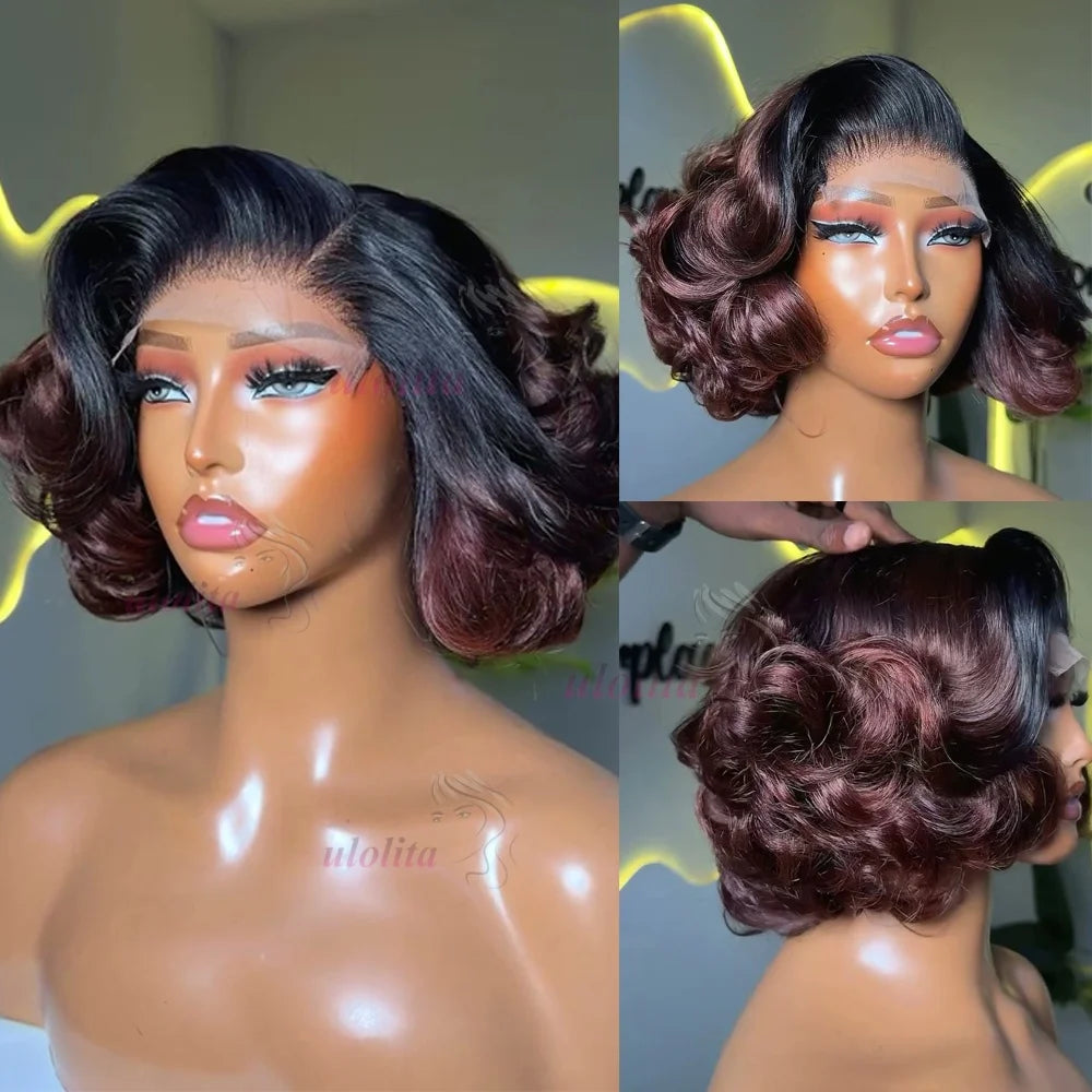 Ombre Chotolate brown Loose Bouncy Wave 4x4 HD Lace Closure Human hair Wigs 100% Vietnamese Hair Wear and Go Glueless Curly Wig