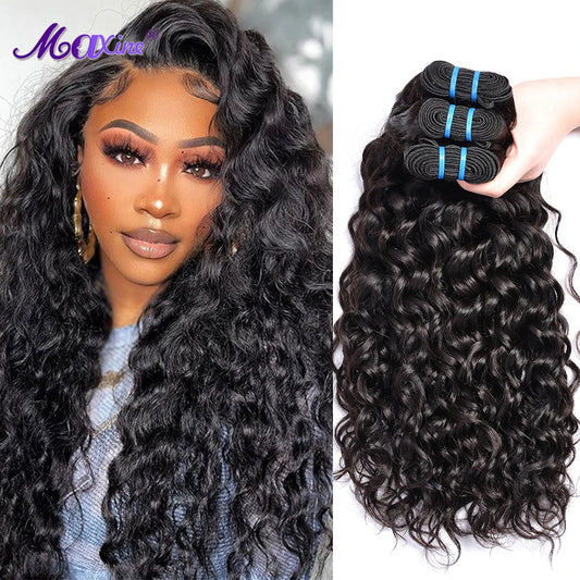 100% Human Hair Bundles 12A Unprocessed Water Wave Bundles Human Hair Weaving Maxine Wet and Wavy Curly Hair Bundles Extensions