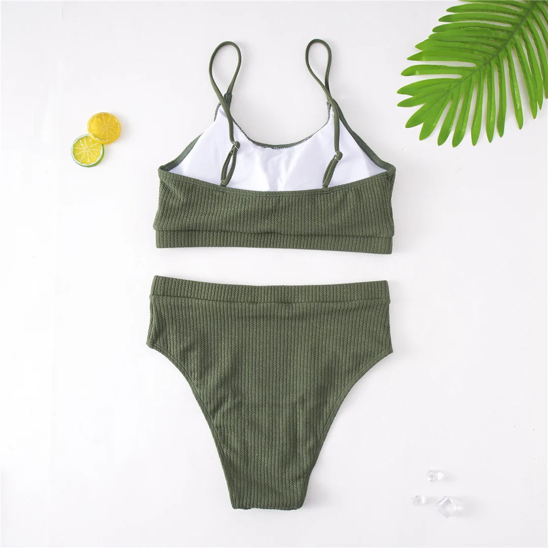 0XL - 4XL Ribbed Bikini Large Size Swimwear Plus Size Women Swimsuit Female Two-pieces Bikini set Bather Bathing Suit Swim V3774