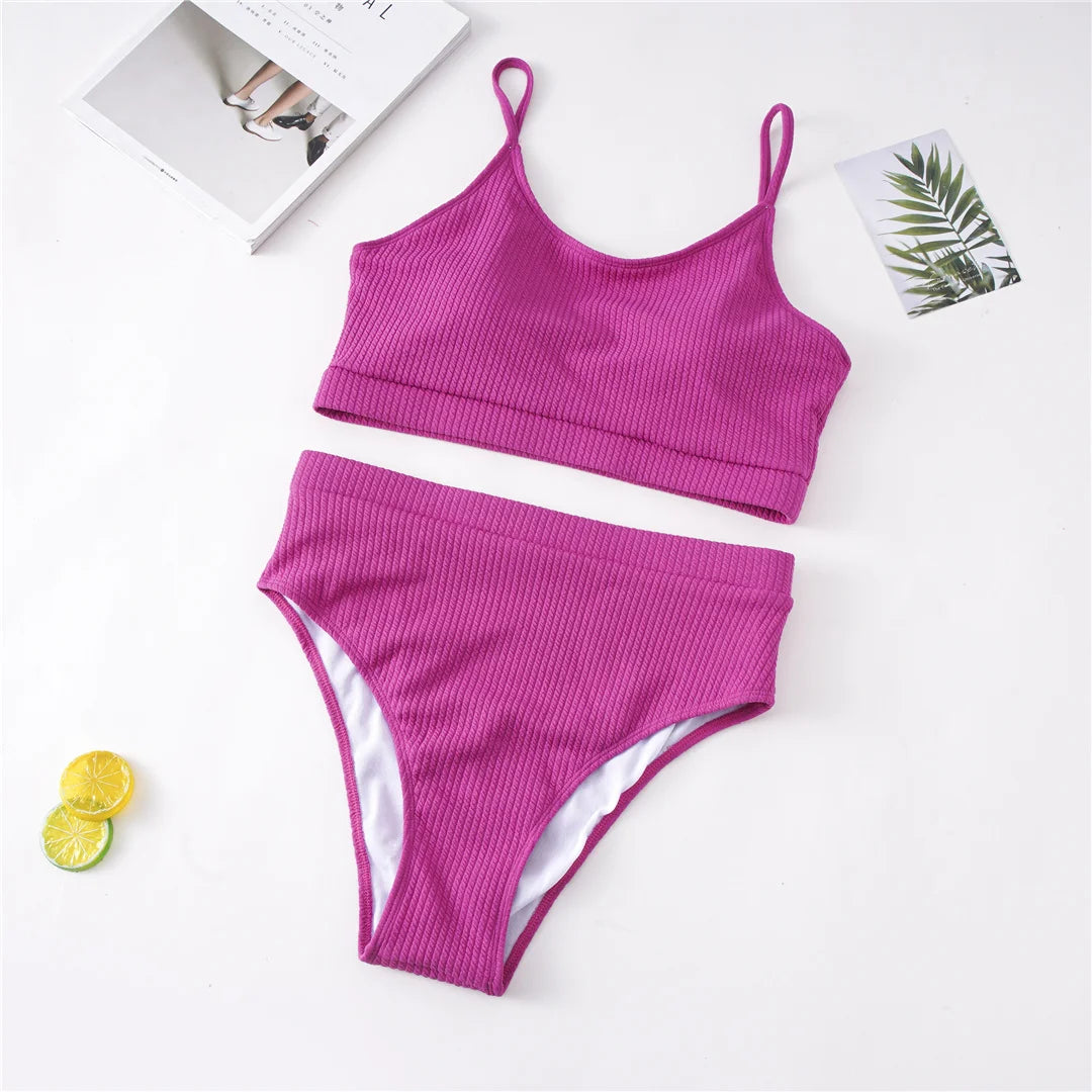 0XL - 4XL Ribbed Bikini Large Size Swimwear Plus Size Women Swimsuit Female Two-pieces Bikini set Bather Bathing Suit Swim V3774