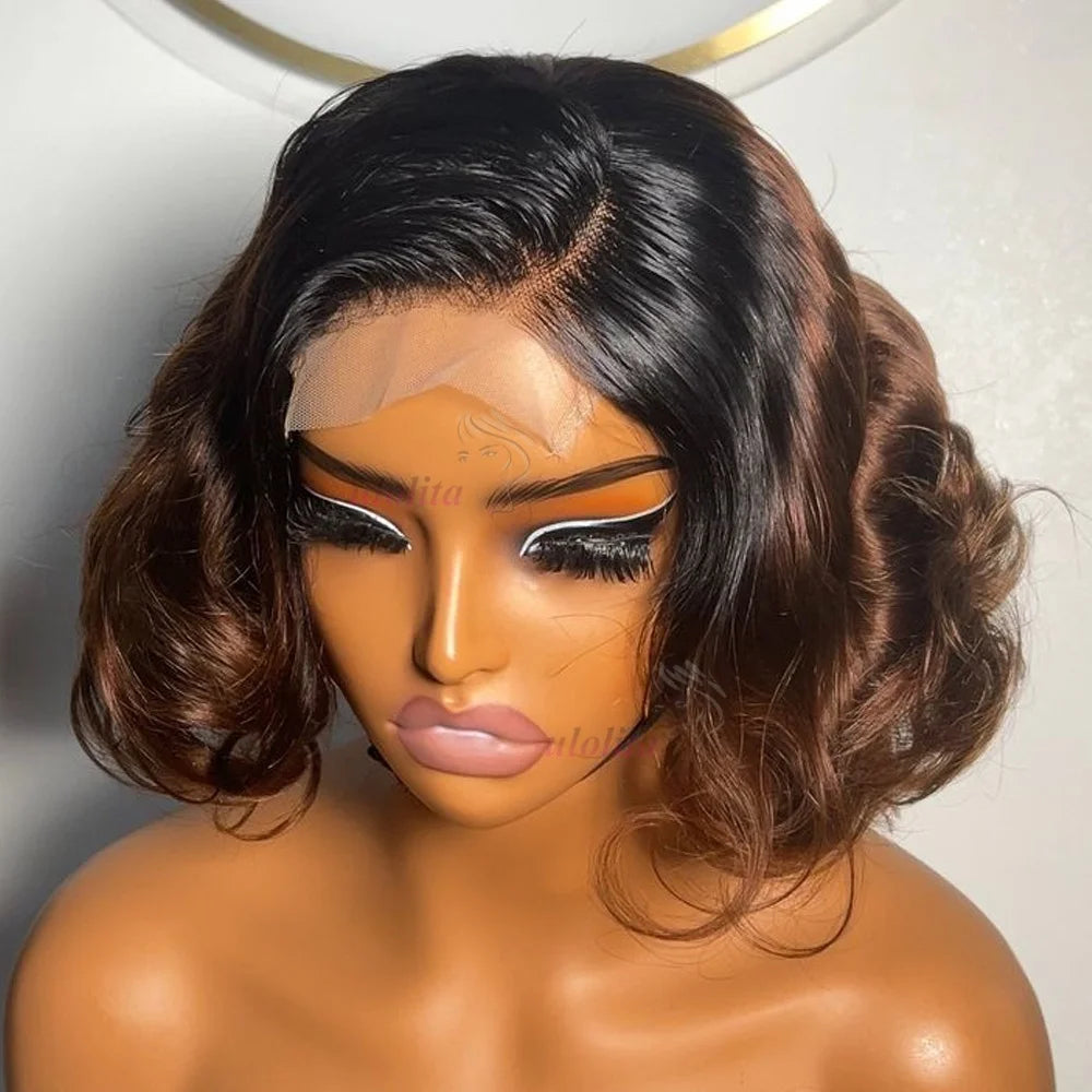 Ombre Chotolate brown Loose Bouncy Wave 4x4 HD Lace Closure Human hair Wigs 100% Vietnamese Hair Wear and Go Glueless Curly Wig