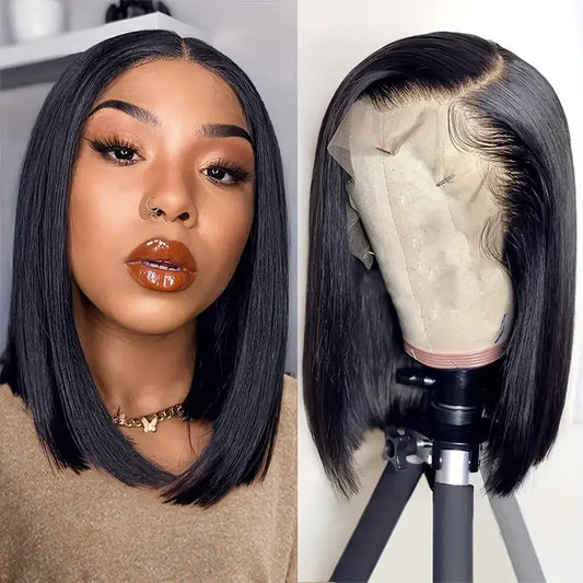 14Inch Short Straight Bob Wig Human 13x4 Transparent Lace Frontal Wig Hair Brazilian PrePlucked Lace Front Human Hair Wigs