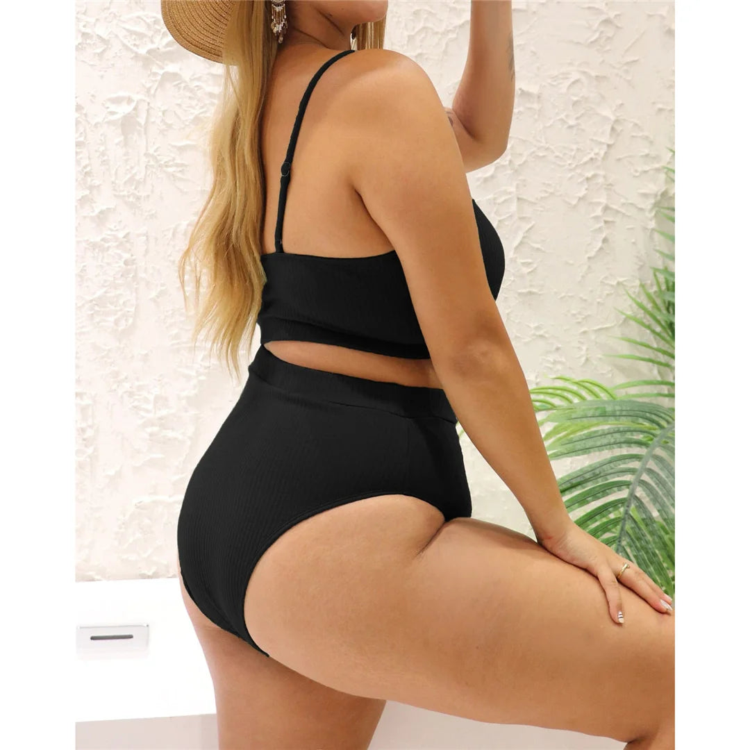0XL - 4XL Ribbed Bikini Large Size Swimwear Plus Size Women Swimsuit Female Two-pieces Bikini set Bather Bathing Suit Swim V3774