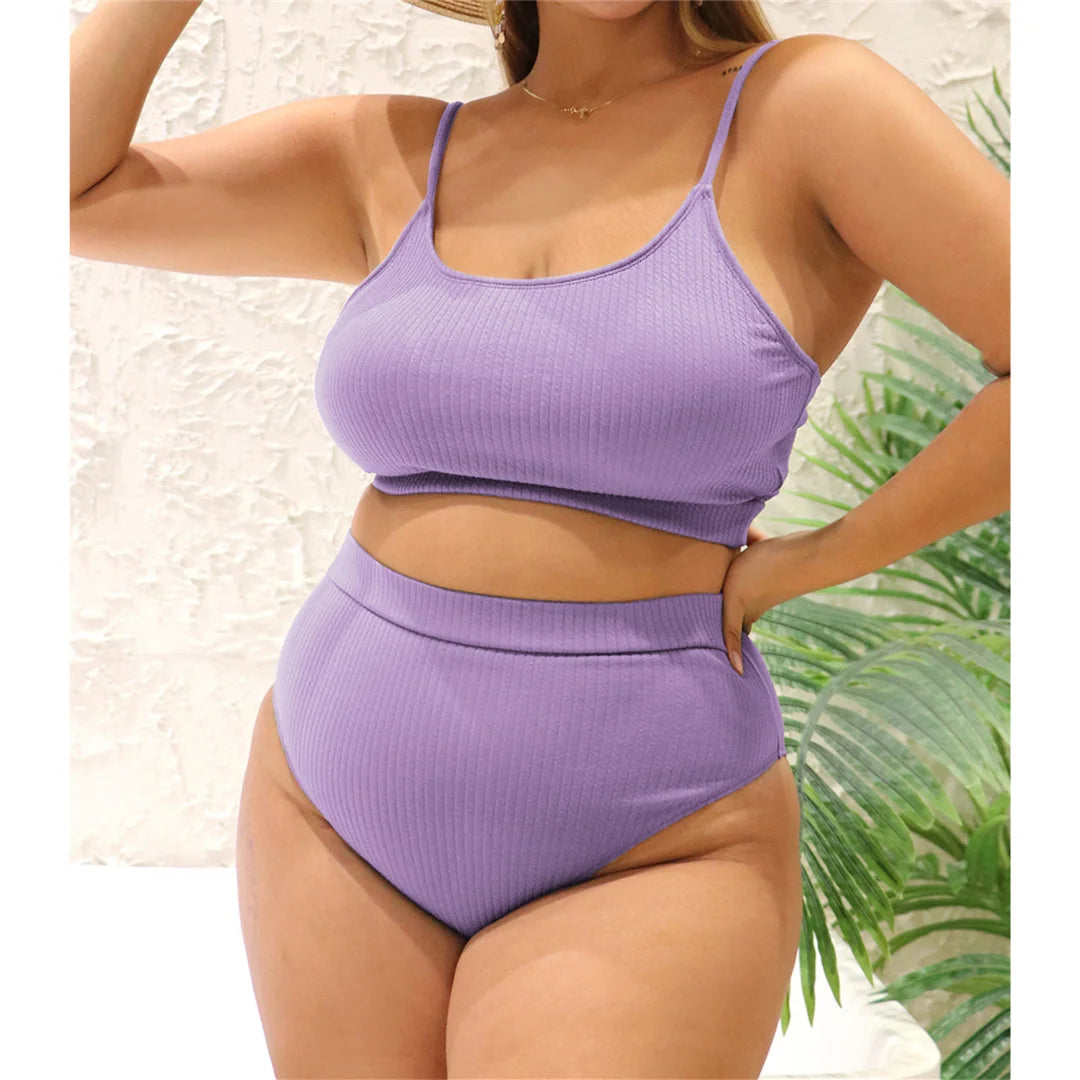 0XL - 4XL Ribbed Bikini Large Size Swimwear Plus Size Women Swimsuit Female Two-pieces Bikini set Bather Bathing Suit Swim V3774