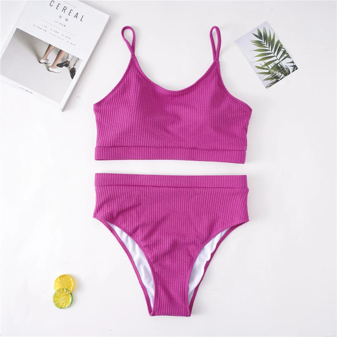 0XL - 4XL Ribbed Bikini Large Size Swimwear Plus Size Women Swimsuit Female Two-pieces Bikini set Bather Bathing Suit Swim V3774