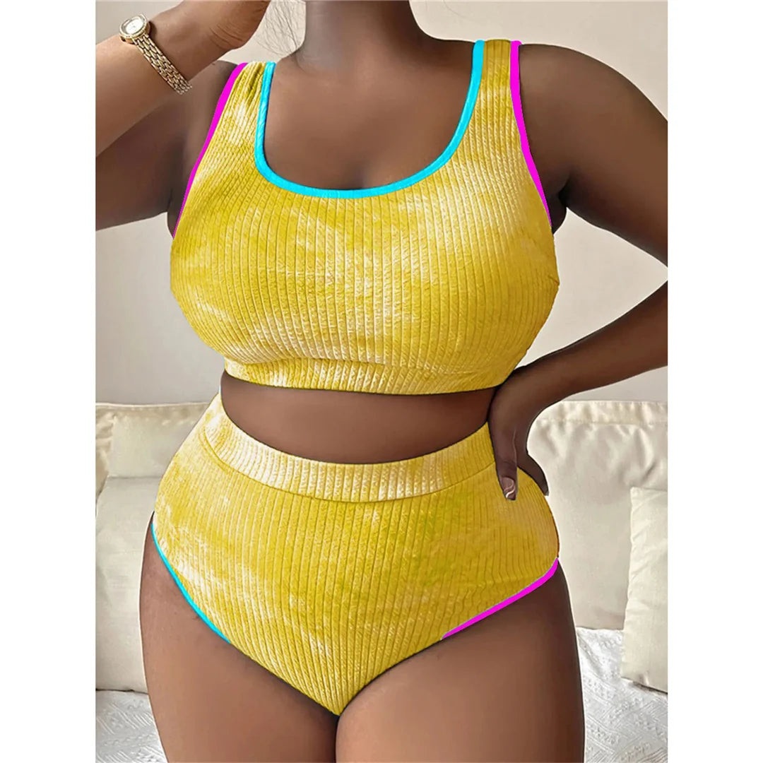 0XL - 4XL New Tie Dye Bikini Large Size Swimwear Plus Size Women Swimsuit Female Two-pieces Bikini set Bather Bathing Suit K5948