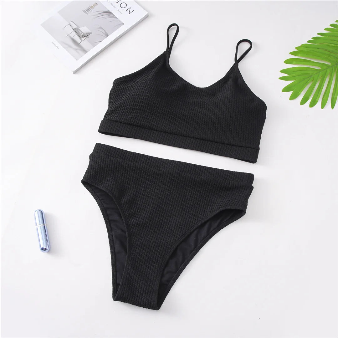0XL - 4XL Ribbed Bikini Large Size Swimwear Plus Size Women Swimsuit Female Two-pieces Bikini set Bather Bathing Suit Swim V3774
