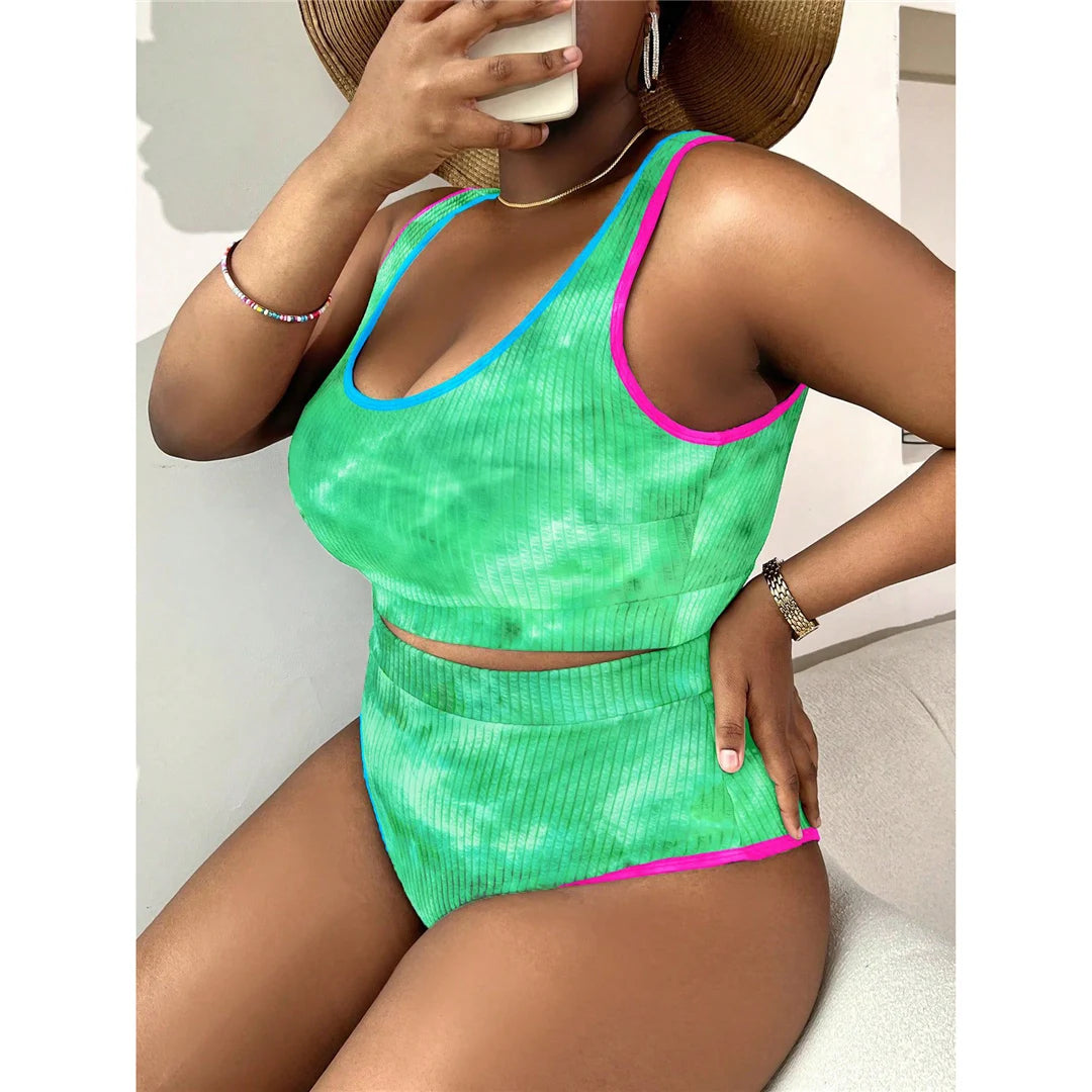 0XL - 4XL New Tie Dye Bikini Large Size Swimwear Plus Size Women Swimsuit Female Two-pieces Bikini set Bather Bathing Suit K5948